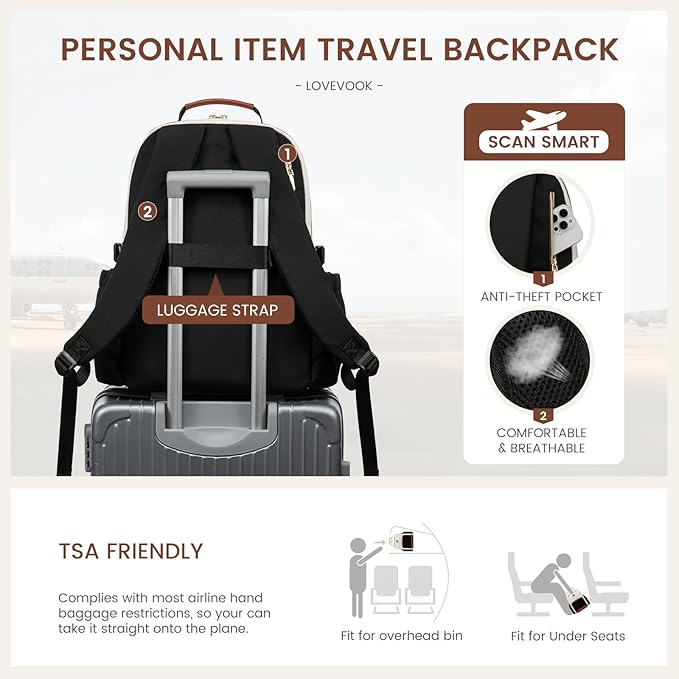 LOVEVOOK Laptop Backpack for Women with Pouch Pocket for Large Capacity Cup,18 Inch Teacher Nurse College Work Travel Backpack Purse,Waterproof Laptop Computer Bags,Grey-Black-Brown+Diamond-shaped