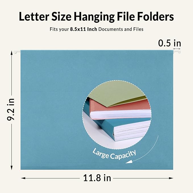 SUNEE Hanging File Folders Retro Colors, 25 Pack Letter Size File Folders with 1/5-cut Tabs, Stay Organized for Your Home and Office Bulk File and Documents