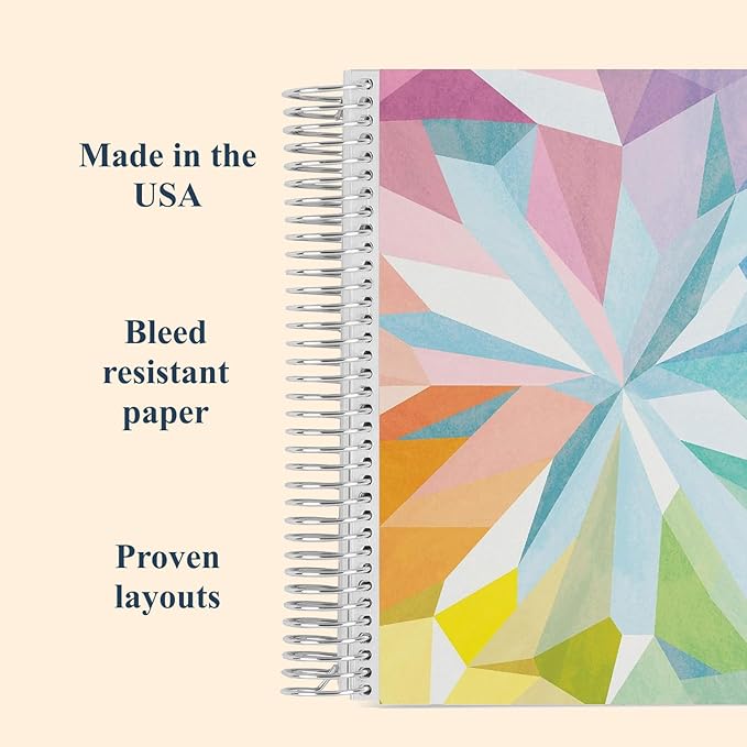 Erin Condren 7" X 9" Spiral Bound Productivity Notebook - Kaleidoscope, Functional 160 Lined Page and 80Lb Thick Paper Spiral Notebook, Stickers Included