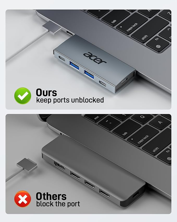 Acer 6 in 2 Detachable USB C Mac HDMI Adapter Multiport Hub Dongle for MacBook Pro/Air M3 M2 M1 13"-16" with 4K@60Hz, Compatible with Thunderbolt 3/4, 100W PD Charging, 2 USBA & 2 USBC 3.0 Data Ports