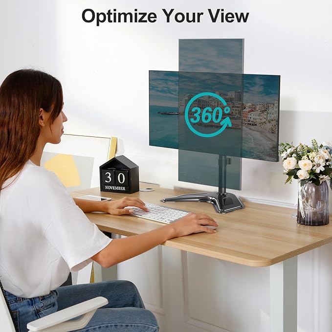 MOUNT PRO Single Monitor Stands Fits 13-32 inch/17.6 lbs Screen, Free-Standing Computer Monitor Mount for Desk, Display Standing with Adjustable Height/Tilt/Swivel/Rotation, VESA 75x75 100x100