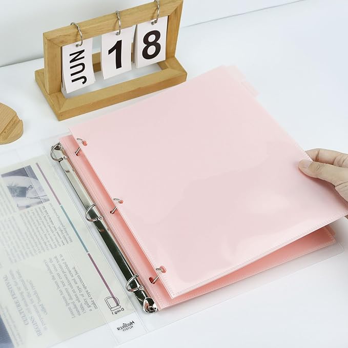 Koqye Binder Dividers with Pockets - 8 Plastic Dividers for 3 Ring Binders - A4 Bividers with Pocket & Tabs for Planners (Pink - 8 Tabs)