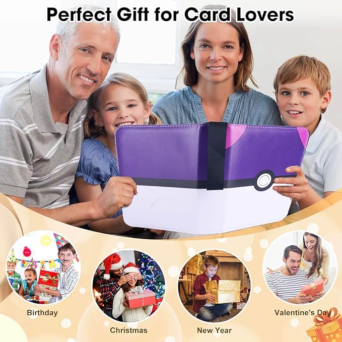 4 Pocket Collection Trading Cards Binder, Card Album Storage and Organizer 3 Ring Zipper, Card collectible for Sport, Baseball, MTG, YuGiOh, TCG - 50 Pages Holds 400 Cards (Master)