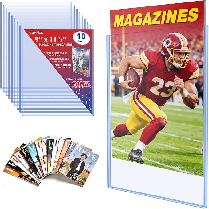9x11-1/4 Magazine Toploaders - 20Mil Heavy Duty Rigid Comics & Magazine Protectors, 5mm Thick Capacity, Clear PVC Sleeves for Archival Storage Display Magazines, Documents & Collectibles(10 Pack)