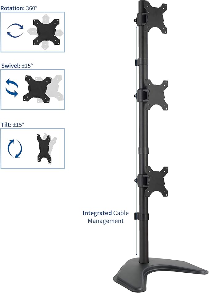 VIVO Triple Vertical LCD Monitor Height Adjustable Desk Mount Stand for 3 Screens up to 27 inches STAND-V003D