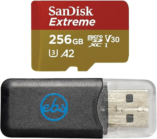 SanDisk Extreme 256GB MicroSD Card for GoPro Works with GoPro Hero 10 Black Camera UHS-1 U3 / V30 A2 4K Class 10 SDSQXA1-256G-GN6MN Bundle with 1 Everything But Stromboli Micro SD Memory Card Reader