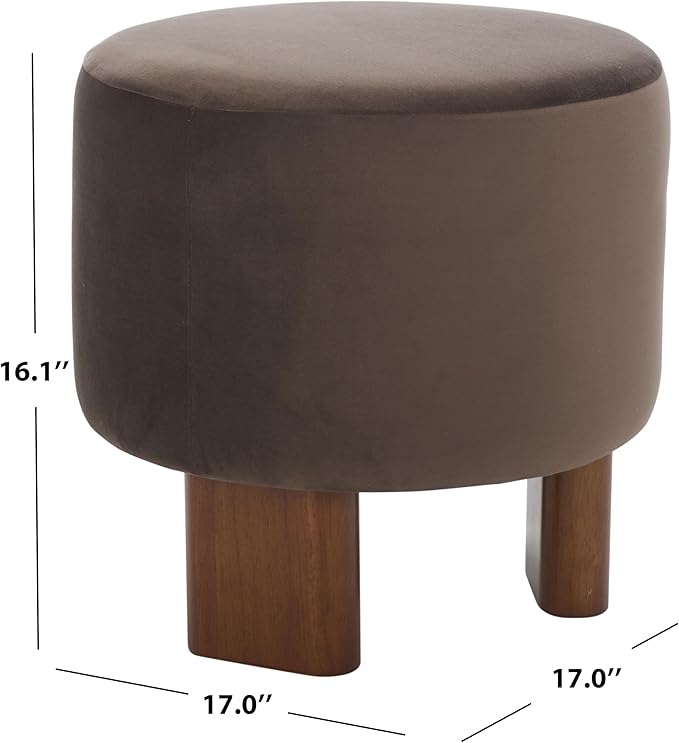 SAFAVIEH Home Collection Mista Chocolate Brown Velvet Round Ottoman Seat Foot Rest