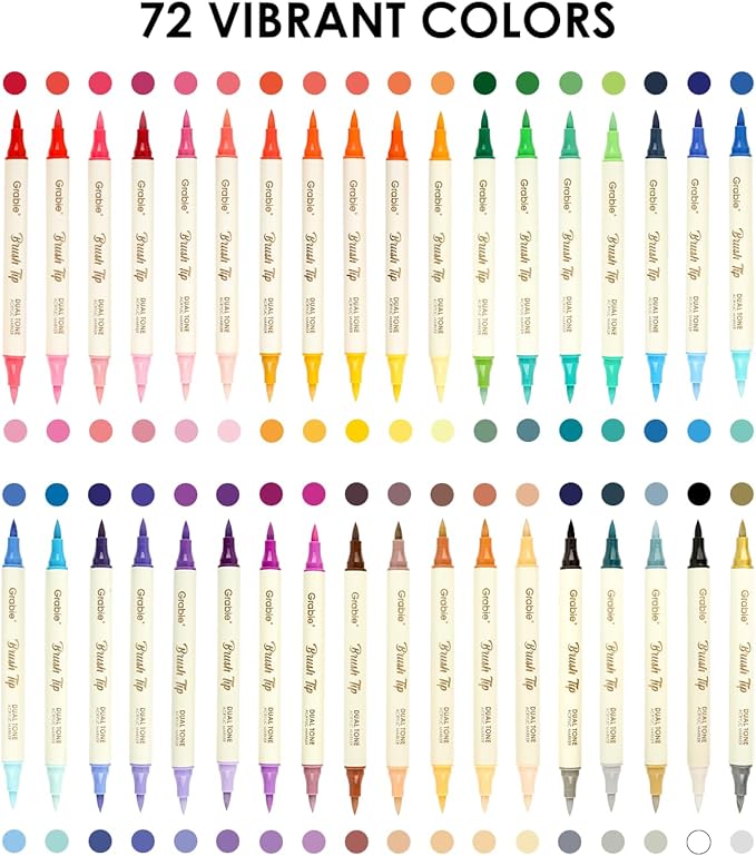 Grabie 72 Colors Acrylic Paint Markers, Soft Brush Tip Acrylic Markers Set, Water Based Acrylic Markers for Wood, Fabric, Canvas, Glass, Stone, Rock Painting and DIY Crafts Art Supplies, Set of 36