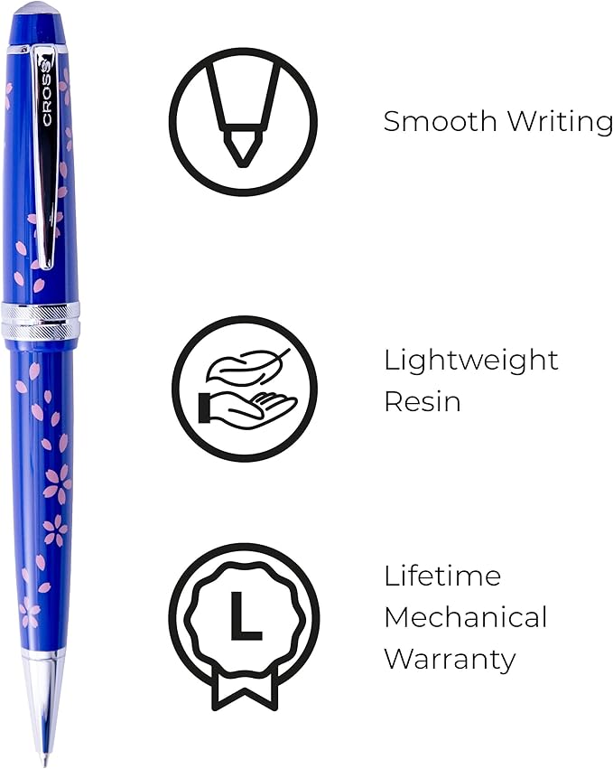 Cross Bailey Light Cherry Blossom Glossy Blue Resin with Polished Chrome Appointments Ballpoint Pen