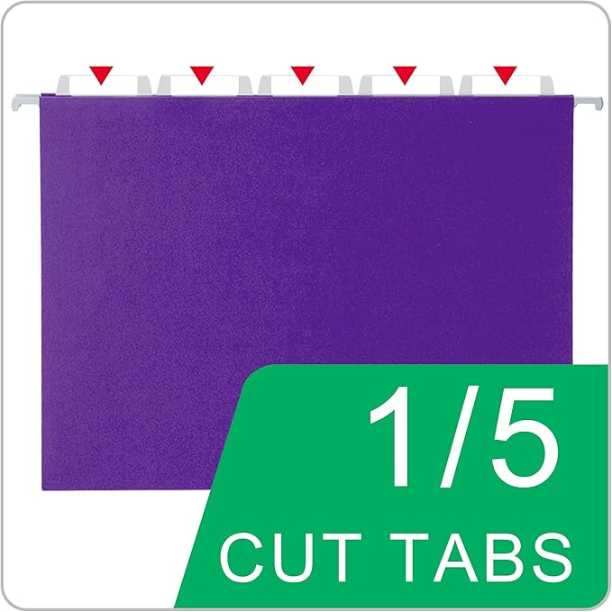 Purple Hanging File Folders,50 Packs Letter Size File Folder,Designed for Bulky Files,Filing Cabinet,1/5 Adjustable Tabs for Office,School,Home