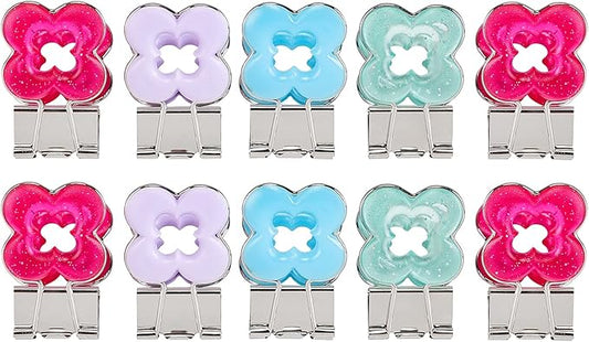 Flower Shape Medium Paper Clips，Binder Clips, Easy Grip, Assorted Color, School Office Supplies，10 Pcs/Set