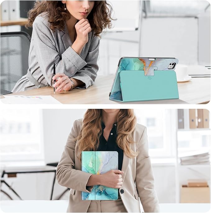 Fintie Folio Case for iPad Pro 11-inch (M5) 2025 / (M4) 2024 - Premium Vegan Leather Smart Stand Back Cover with Pencil Holder, Auto Wake/Sleep, Emerald Marble
