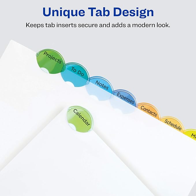 Avery Plastic 8-Tab Binder Dividers with Pockets, Style Edge Insertable Multicolor Tabs, 1 Set (11293)