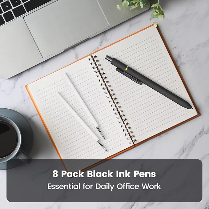8Pcs Black Gel Pens - 0.7mm Medium Point Black Ink Pens | Smooth Writing - Quick Drying Retractable Pen for Men Women (Classic - 8Pcs)