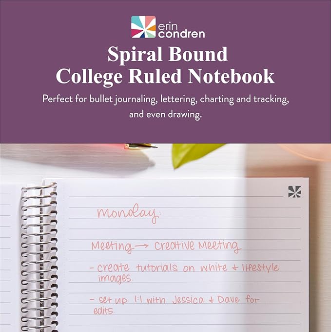 Erin Condren 7” x 9” Lined Spiral Notebook, College-Ruled Layout with 80 Lb. Paper, Daisy Blooms Cover, 160 Lined Notebook Pages, Platinum Coil, Stickers Included