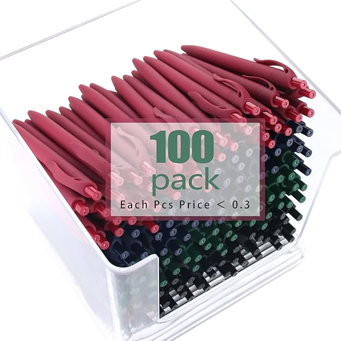 deegtran 100 Pack Orange Barrel Retractable Medium Point Ballpoint Pens, Smooth Ink, No Bleed, Soft Grip, Modern Design, Unisex, Ambidextrous