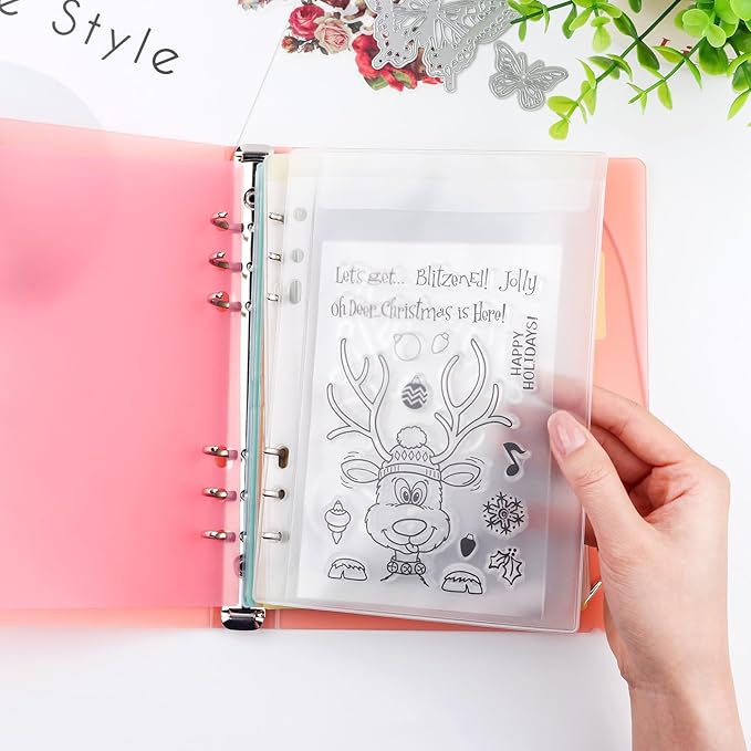 BAOFALI 2Pcs/Set A5 6 Ring Binder Cover Clean Transparent Soft PVC for Refillable Notebook Shell withMatte surfaceforStamp & Die Storage (Orange Color)