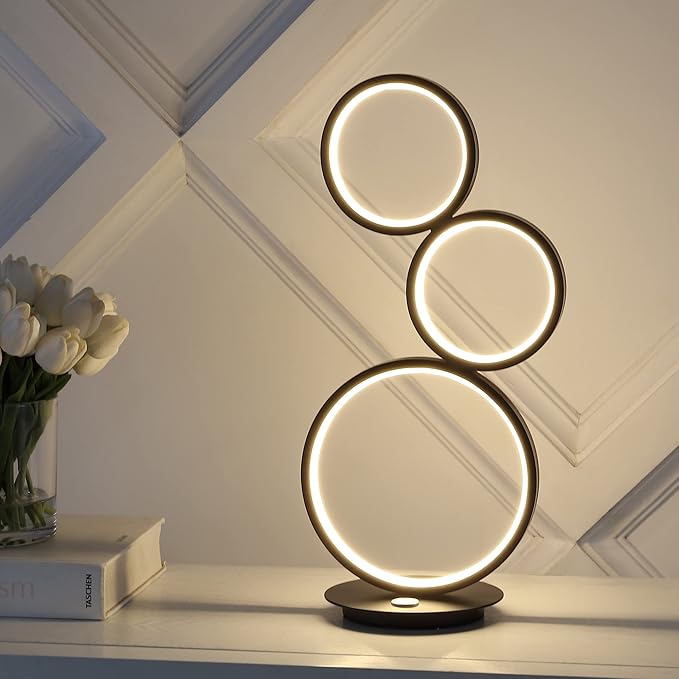 JONATHAN Y 17.25" Black 3-Light Modern Minimalist Integrated LED Table Lamp, Dimmable Touch Sensor Iron Stacked Circle Desk Lamp for Living Room Bedroom Office JYL7102A