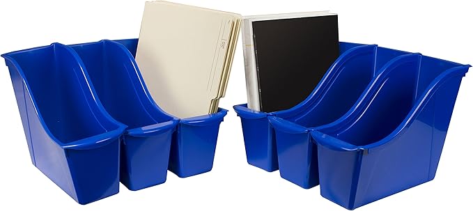 Storex Small Book Bin – Interlocking Plastic Organizer for Home, Office and Classroom, Blue, 6-Pack (71108U06C)