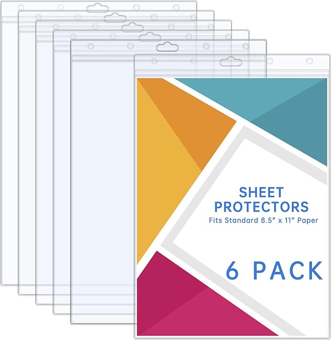 AKONEGE 6PCS Hard Sheet Protectors 8.5" x 11" Waterproof Resealable Zip Paper Page Protectors Clear Rigid Plastic Sleeves for Photos Certificate, Heavy Duty Document Holder Wall Sign Holder, Vertical