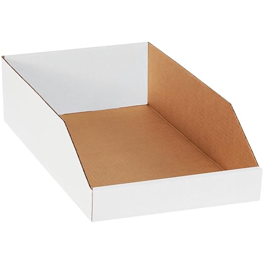 Top Pack Supply Open Top Bin Boxes, 10" x 18" x 4 1/2", White (Pack of 25)