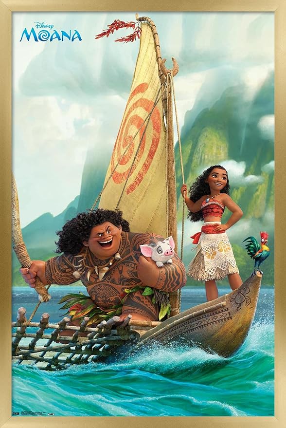 Disney Moana - Group Wall Poster, 34L" x 22.4W", Gold Framed Version
