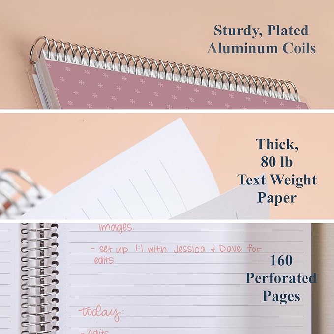 Erin Condren 8.5" x 11” Lined Spiral Notebook, College-Ruled Layout with 80 Lb. Paper, Canvas Asterisk Cover, 160 Lined Notebook Pages, Platinum Coil, Stickers Included