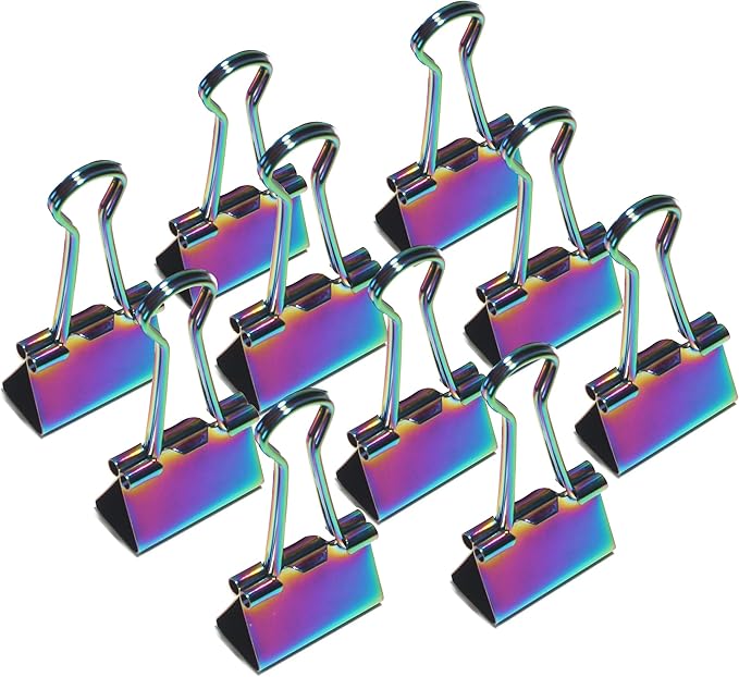10 Pcs Rainbow Paper Clamps,Medium Binder Clips, 0.75 Inch Length for Office Use, Organize Files and Folders (0.75 Inch)