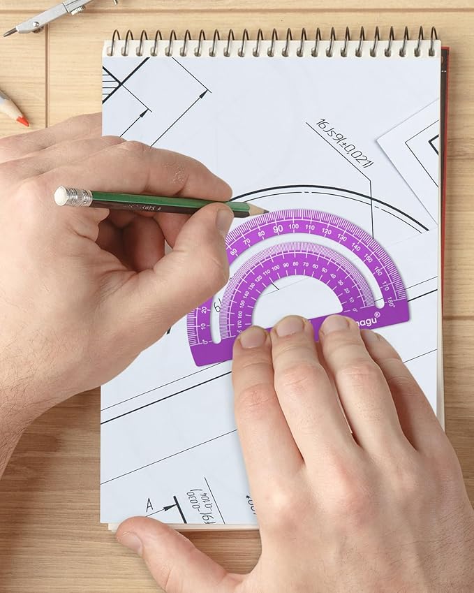 Honagu Triangular Ruler Set, 2 Sets/8 Pieces Aluminum Alloy Ruler, Metal Drafting Ruler, Geometric Protractor for Students, Draftsmen, Engineers, School Office Supplies(15cm/5.9inches, Purple+Black)