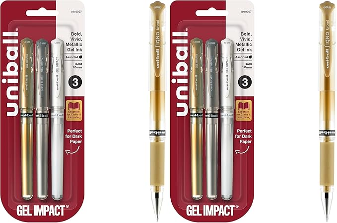 uniball Signo Gel Impact Pens,Bold Point (1.0mm),Assorted Metallic,(Pack of 6)