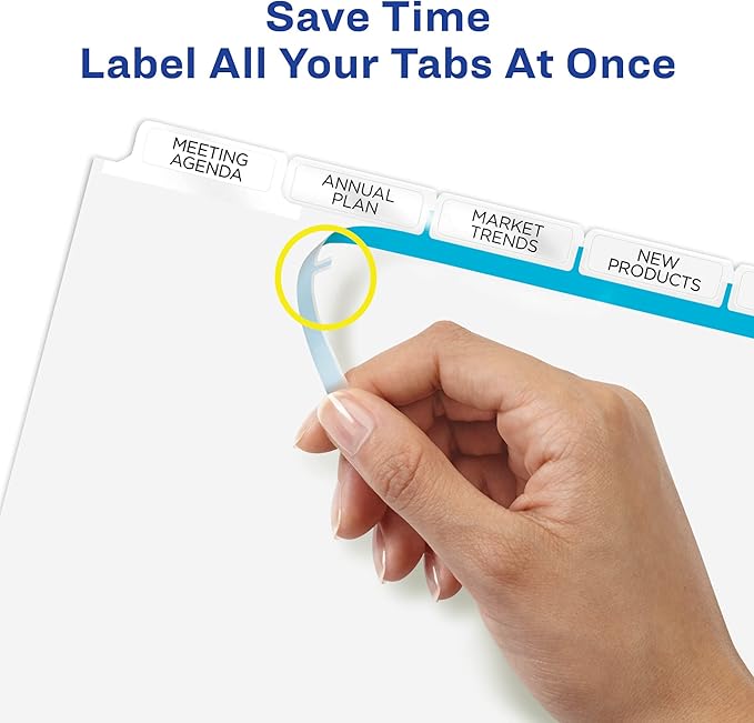 Avery 5 Big Tab Dividers for 3 Ring Binder, Easy Print & Apply Clear Label Strip, Index Maker Customizable White Tabs, 1 Set (11490) (Pack of 6)