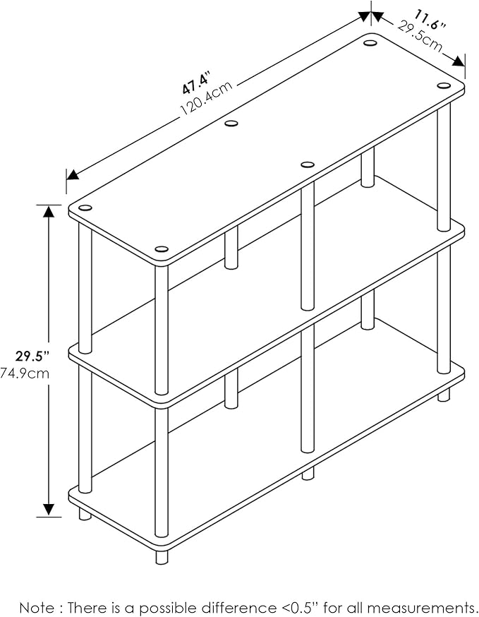 Furinno TURN-N-TUBE Storage Shelves, 3-Tier 47.4 Wide Book Shelf, Corner Shelf, Toolless Open Shelves, for Organization and Storage, Living Room, Garage, Home Office, Espresso