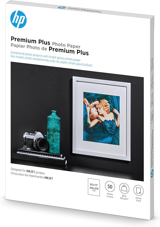 HP Premium Plus Photo Paper - Designed for HP Inkjet Printers, Glossy, 8.5x11 in, 50 sheets (CR664A) White (Pack of 5)