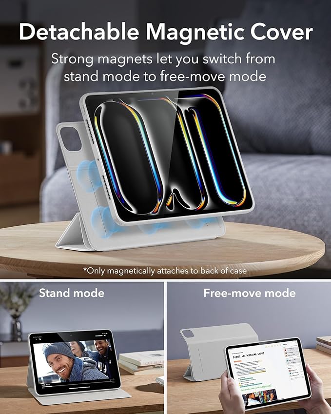 ESR for iPad Pro 13 Inch Case (M5/M4) 2025/2024, Removable Magnetic Cover, Vertical Stand, Fully Supports Pencil Pro and Pencil(USB-C), Rebound 360 Series, Brilliant White