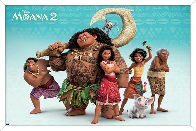 Disney Moana 2 - Group Wall Poster, 34L" x 22.4W", White Framed Version