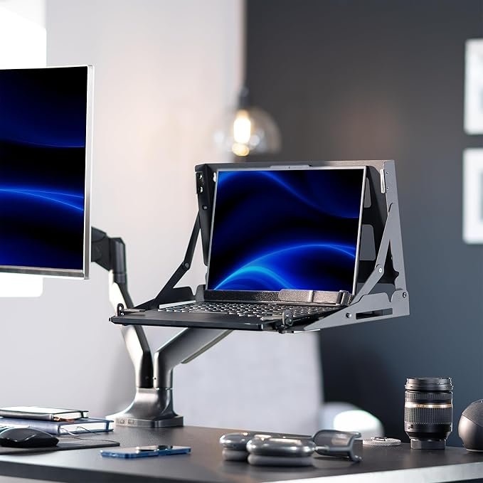 VIVO Flip Down 13 to 17 inch Laptop Tray Holder for Wall-Mounted Floating Workstation or VESA Stand Accessory, Holds 22 lbs, Black, Mount-FDLAP1