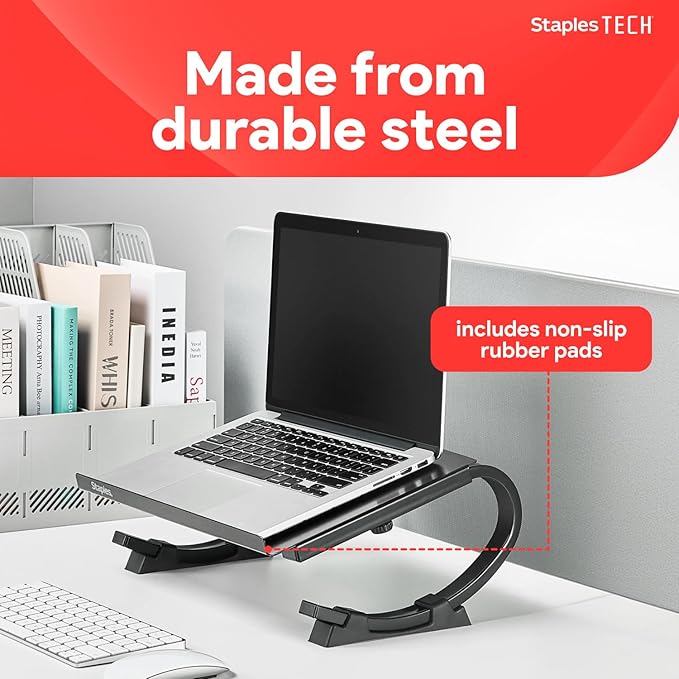 STAPLES Adjustable Steel Laptop Stand – Ergonomic Curved Desktop Riser for Laptops & Notebooks