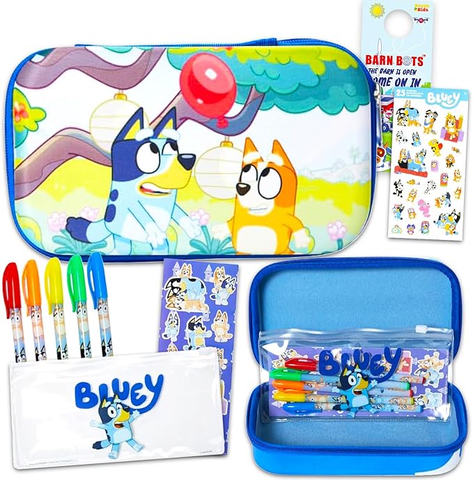 Bluey Pencil Box Set - School Supplies Bundle with Themed Pencil Case, Gel Pens, Stickers, More | Bluey Stationery Set for Girls