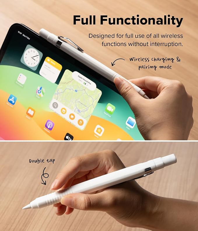 Ringke Silicone Drafting Pencil Case Compatible with Apple Pencil 2nd Generation and Apple Pencil Pro Case, Perfect Grip Silicone Protective Cover Sleeve Accessories - White