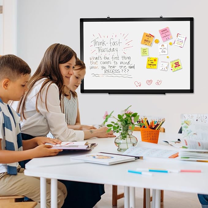 Double-Sided Magnetic Whiteboard, 36" x 24" Dry Erase Board Black Aluminum Frame for Wall, White Board Dry Erase Marker Board for Kitchen, Memo, School, Home, Office