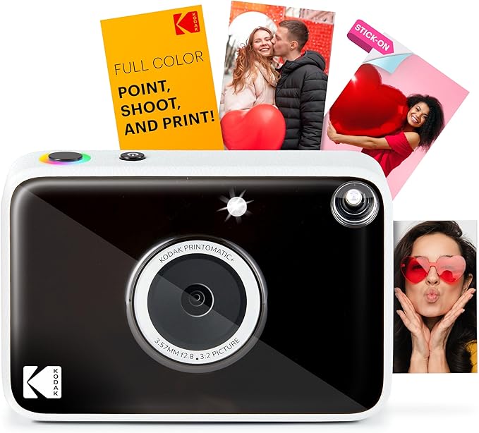 Kodak Printomatic+ Instant Print Digital Camera (Black) 10MP Portable Camera with Interactive RGB LED Status Indicator, Prints Full-Color Photos on Zink 2x3” Sticky-Backed Photo Paper - Easy & Fun
