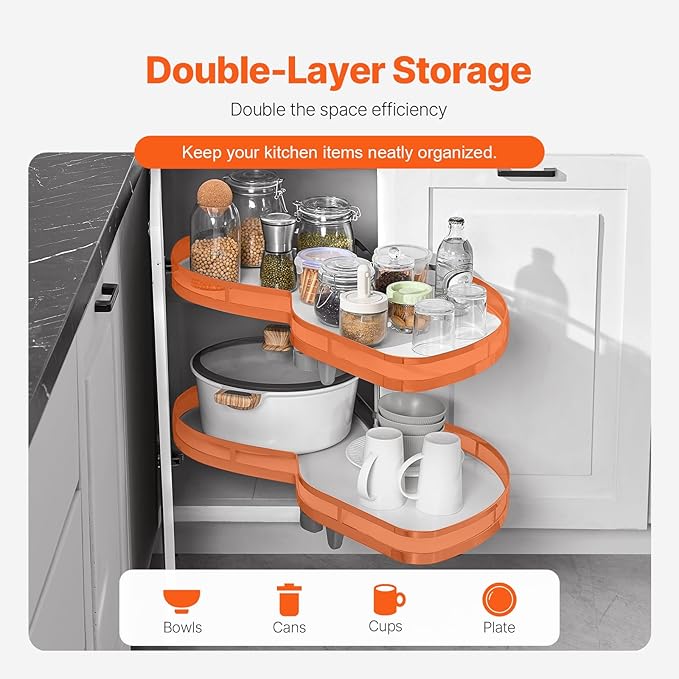 VEVOR Swing Right Blind Corner Cabinet, Pull Out Organizer for 36 inch Width Blind Cabinet, 2 Tier Height Adjustable Swing Tray, Soft Close Kitchen Cloud Blind Organizer, Right Open