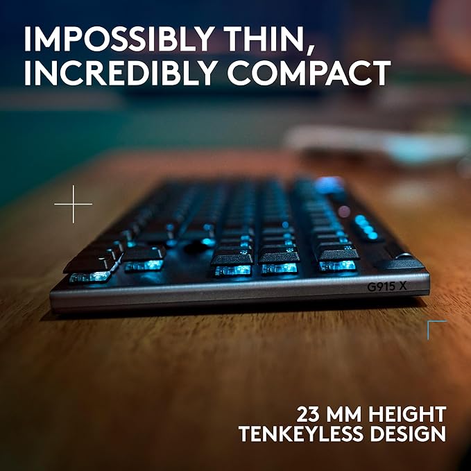 Logitech G915 X Lightspeed TKL Low-Profile Wireless Gaming Keyboard, Double-Shot PBT Keycaps, Fully Programmable Keys, RGB Backlighting, Sleek Aluminum Finishing, GL Brown Tactile - PC/Mac - Black