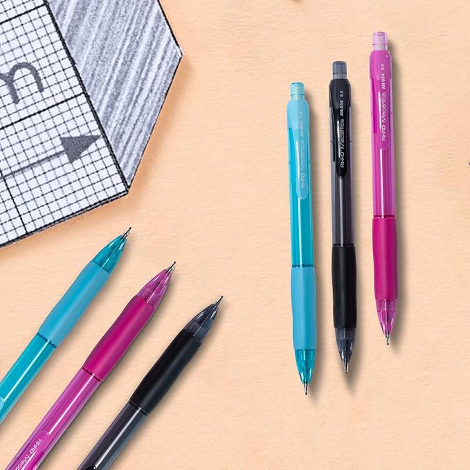 AIHAO Mechanical Pencil 0.9, Thick Point, HB lead pencils with refills and cap erasers, Comfort Grip, Assorted Barrel Colors, 12 Pack