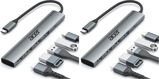 Acer 5 in 1 USB C Hub with 4K HDMI, 100W Power Delivery, 3 USB A Data Ports, USB C to HDMI Multiport Adapter for Laptop, PC, Tablet, MacBook Air, iPad Air, iMac, iPhone 15/16 Pro/Pro Max (2 Pack)