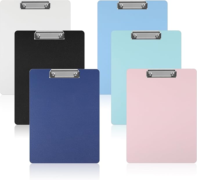 Geyoga 6 Pcs Plastic Clipboards with Low Profile Metal Clip, 12.3 x 8.9 Inch Hangable Low Profile Clipboard Standard A4 Letter Size for Nurse Office Clerk School Students Restaurant (Morandi Color)