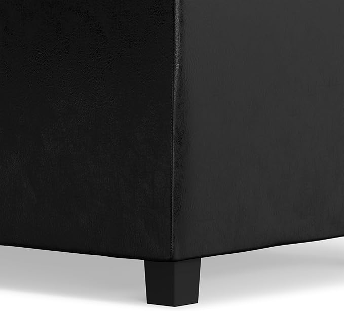 SIMPLIHOME Avalon Storage Ottoman - 42 inch Wide Upholstered Vegan Leather Rectangular Flip-Top Ottoman in Distressed Black, Contemporary Coffee Table Ottoman for Living Room with Hidden Storage