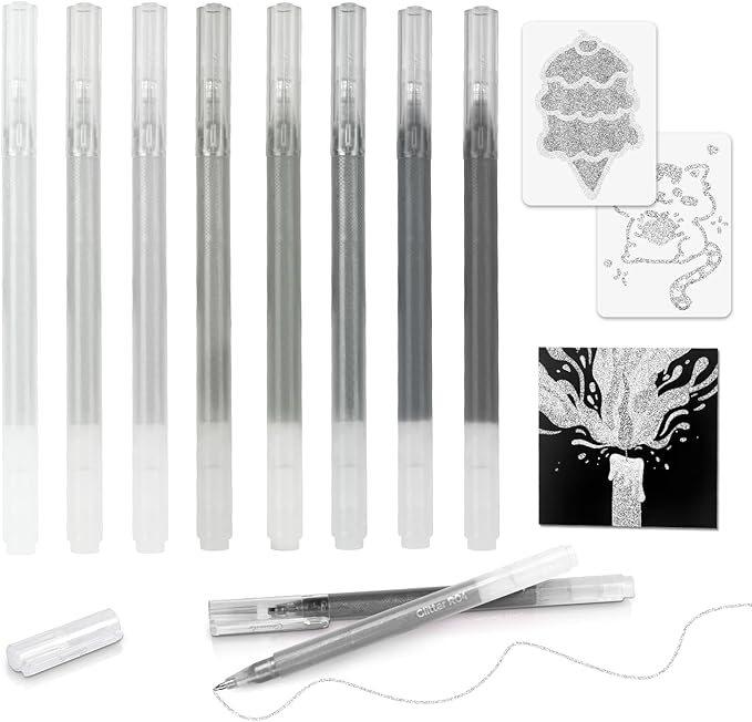 8 Neutral Palette Glitter Gel Pens Set, 1.0 mm Fine Point for Black Paper & White Paper, Large Capacity Pens for Journaling, Adult Coloring Books, Drawing, Note Taking, Highlighting