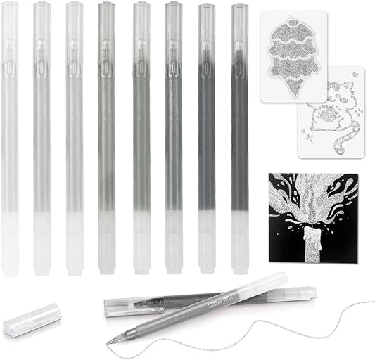 8 Neutral Palette Glitter Gel Pens Set, 1.0 mm Fine Point for Black Paper & White Paper, Large Capacity Pens for Journaling, Adult Coloring Books, Drawing, Note Taking, Highlighting