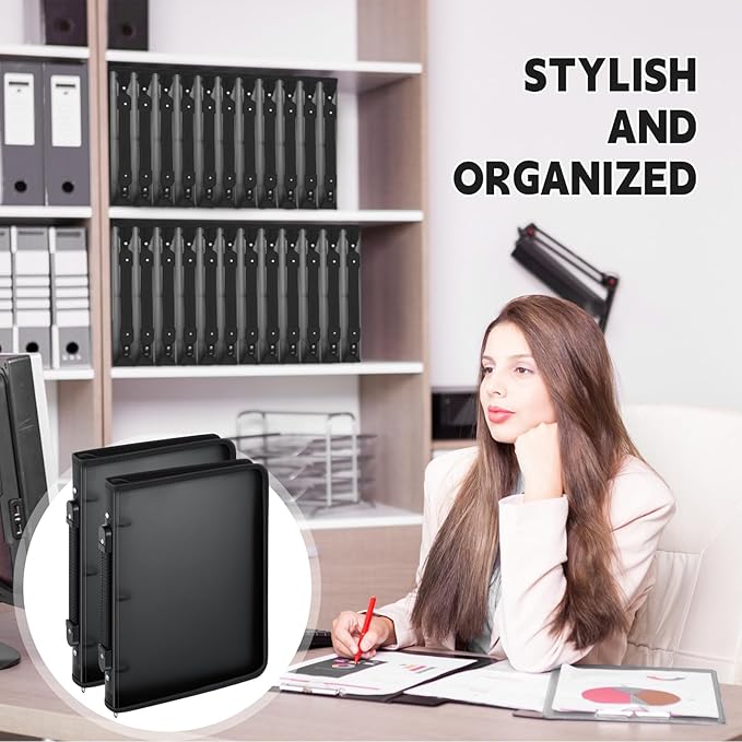 Teling 4 Pcs 1 Inch Black Zipper Binder with 3 Ring Zipper Binder, Refillable Plastic Clear File Organizer Planner for Projects, Assignments, Memos, School Work, 11.3 x 9.6 Inch